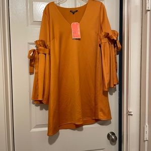 Vibrant Orange Dress with Bell Sleeves with ties